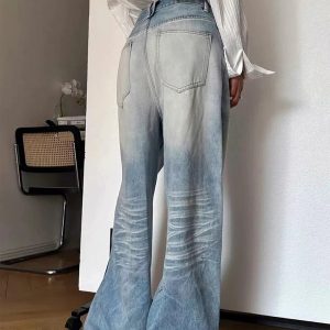 Distressed Light-Wash Wide-Leg Jeans for Y2K Outfits Women & Girls