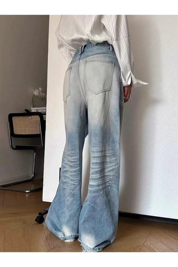 Distressed Light-Wash Wide-Leg Jeans for Y2K Outfits Women & Girls