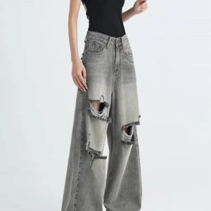 Distressed Oversized Baggy Jeans for Y2K Outfits Women & Emo Styles