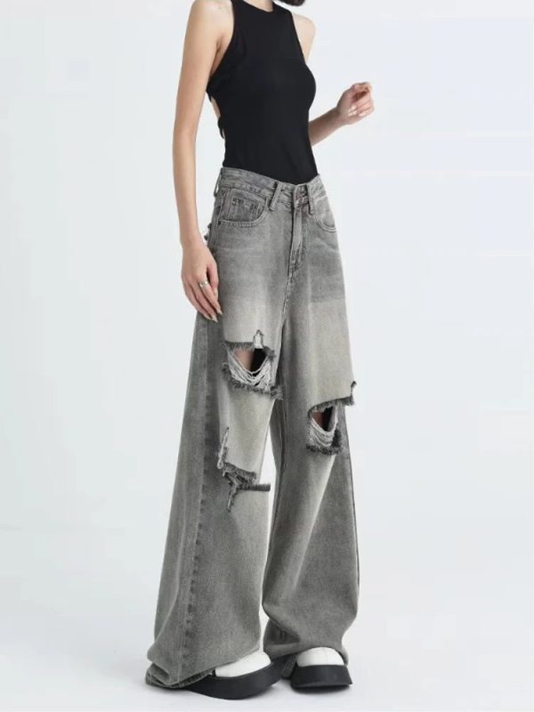 Distressed Oversized Baggy Jeans for Y2K Outfits Women & Emo Styles