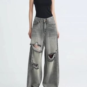 Distressed Oversized Baggy Jeans for Y2K Outfits Women & Emo Styles