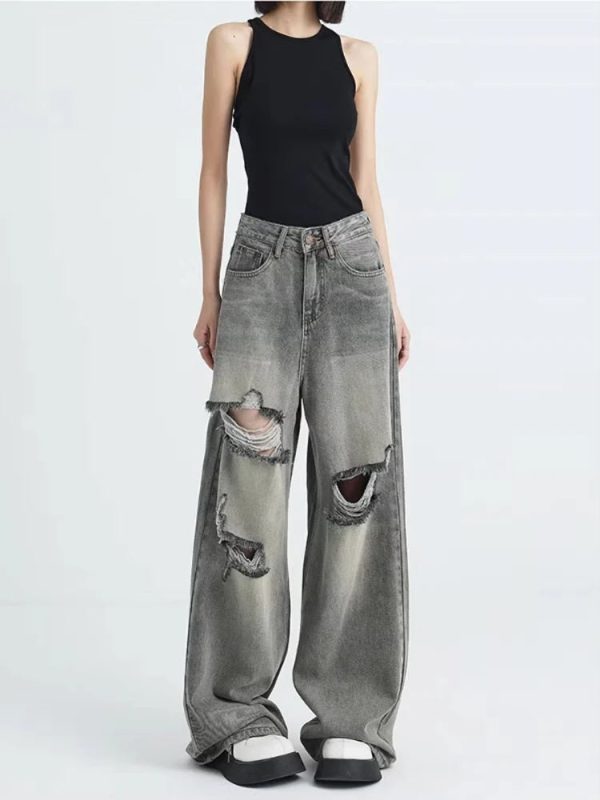 Distressed Oversized Baggy Jeans for Y2K Outfits Women & Emo Styles