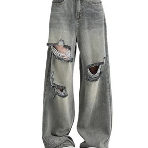 Distressed Oversized Baggy Jeans for Y2K Outfits Women & Emo Styles