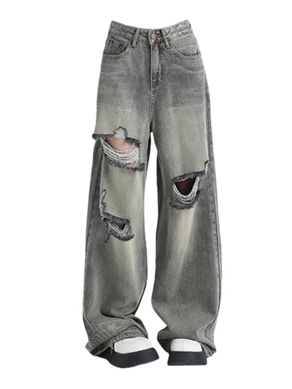 Distressed Oversized Baggy Jeans for Y2K Outfits Women & Emo Styles