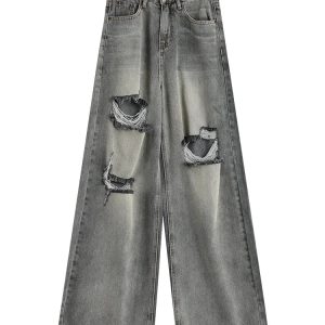 Distressed Oversized Baggy Jeans for Y2K Outfits Women & Emo Styles