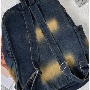 Distressed Vintage Denim Backpack - Y2K Outfits for Women & Girls