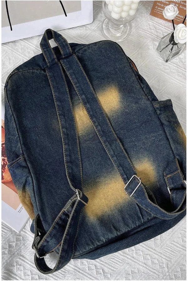 Distressed Vintage Denim Backpack - Y2K Outfits for Women & Girls