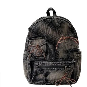 Distressed Vintage Denim Backpack - Y2K Outfits for Women & Girls