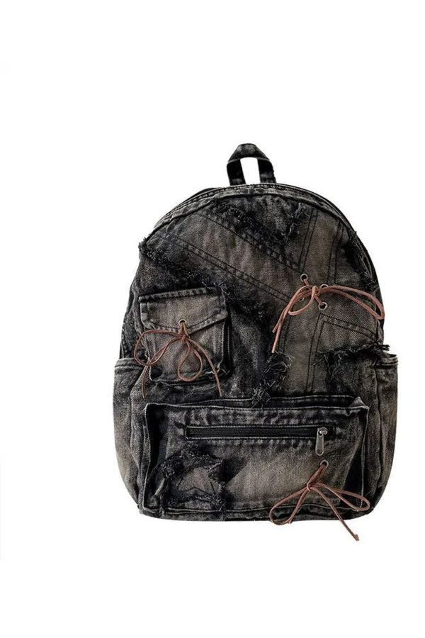 Distressed Vintage Denim Backpack - Y2K Outfits for Women & Girls