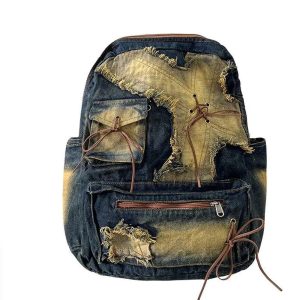 Distressed Vintage Denim Backpack - Y2K Outfits for Women & Girls