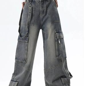 Extreme Wide-Leg Cargo Jeans - Trendy Y2K Outfits for Women