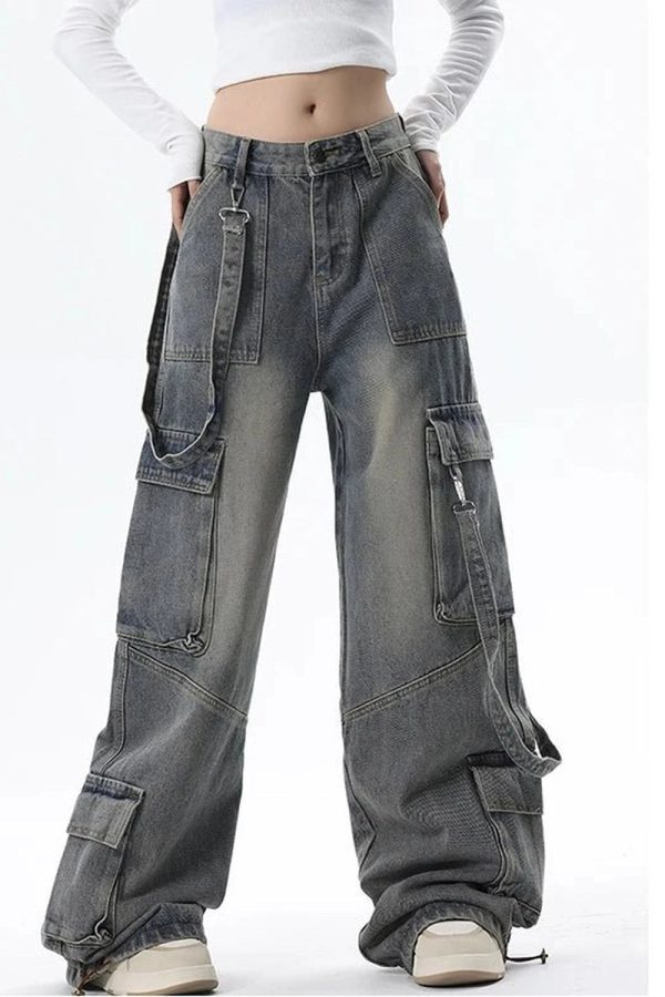 Extreme Wide-Leg Cargo Jeans - Trendy Y2K Outfits for Women