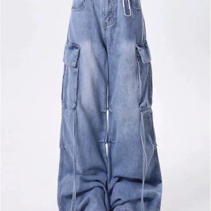 Extreme Wide-Leg Cargo Jeans - Trendy Y2K Outfits for Women