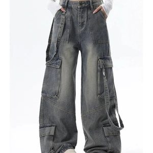 Extreme Wide-Leg Cargo Jeans - Trendy Y2K Outfits for Women