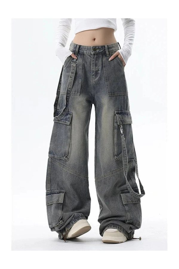 Extreme Wide-Leg Cargo Jeans - Trendy Y2K Outfits for Women