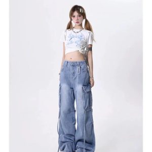 Extreme Wide-Leg Cargo Jeans - Trendy Y2K Outfits for Women