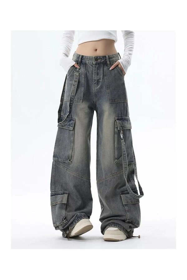 Extreme Wide-Leg Cargo Jeans - Trendy Y2K Outfits for Women