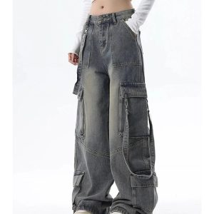 Extreme Wide-Leg Cargo Jeans - Trendy Y2K Outfits for Women