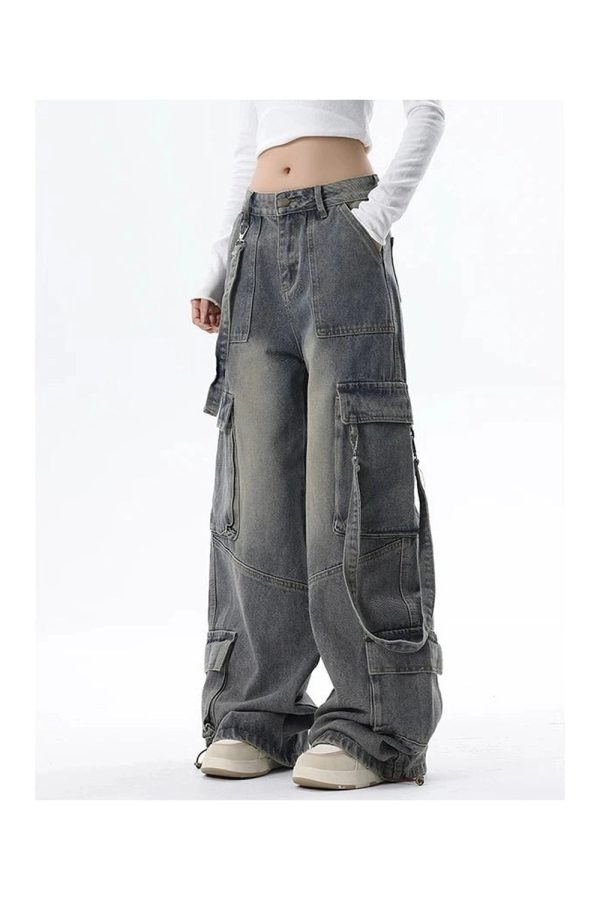 Extreme Wide-Leg Cargo Jeans - Trendy Y2K Outfits for Women