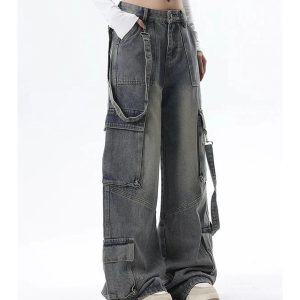 Extreme Wide-Leg Cargo Jeans - Trendy Y2K Outfits for Women