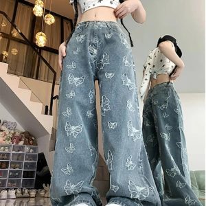 Fall Butterfly Dream Wide-Leg Jeans - Y2K Outfits for Women & Girls