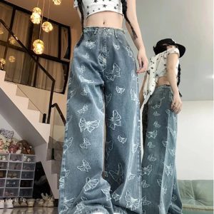 Fall Butterfly Dream Wide-Leg Jeans - Y2K Outfits for Women & Girls