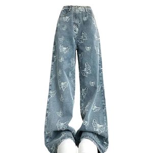 Fall Butterfly Dream Wide-Leg Jeans - Y2K Outfits for Women & Girls