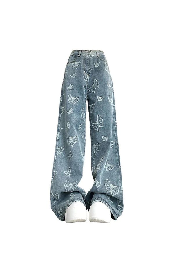 Fall Butterfly Dream Wide-Leg Jeans - Y2K Outfits for Women & Girls