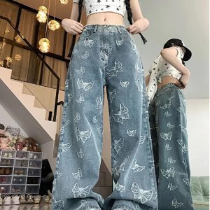 Fall Butterfly Dream Wide-Leg Jeans - Y2K Outfits for Women & Girls