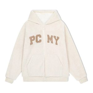 Fall Cozy Varsity Fleece Zip-Up Hoodie | Y2K Outfits for Women