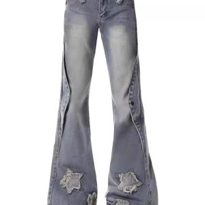 Fall Distressed Star Flare Jeans - Trendy Y2K Outfits for Women