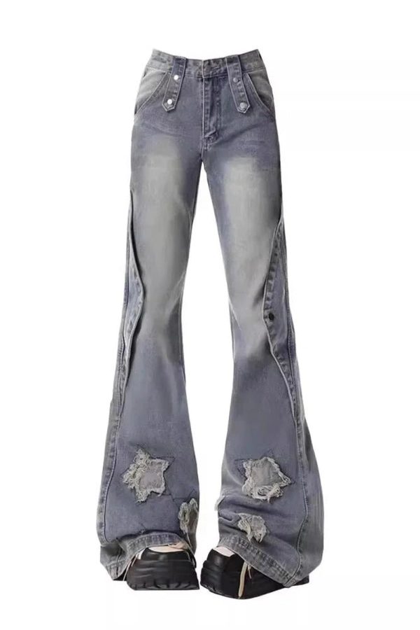 Fall Distressed Star Flare Jeans - Trendy Y2K Outfits for Women