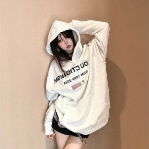 Fall Edgy Reverse Text Oversized Hoodie - Y2K Outfits for Women