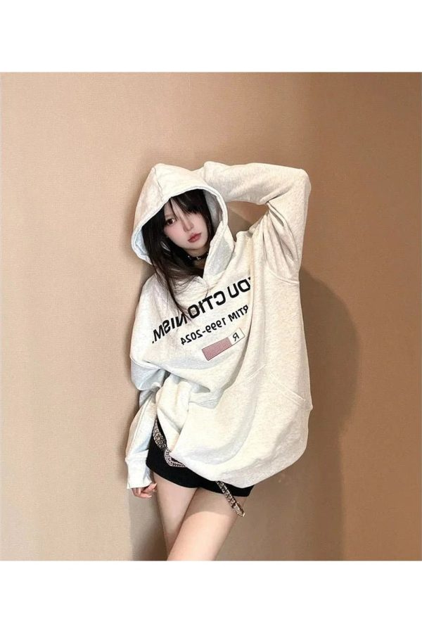 Fall Edgy Reverse Text Oversized Hoodie - Y2K Outfits for Women