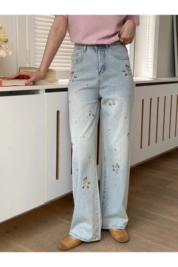 Fall Floral Dream Wide-Leg Jeans - Y2K Outfits for Women, Cute & Trendy