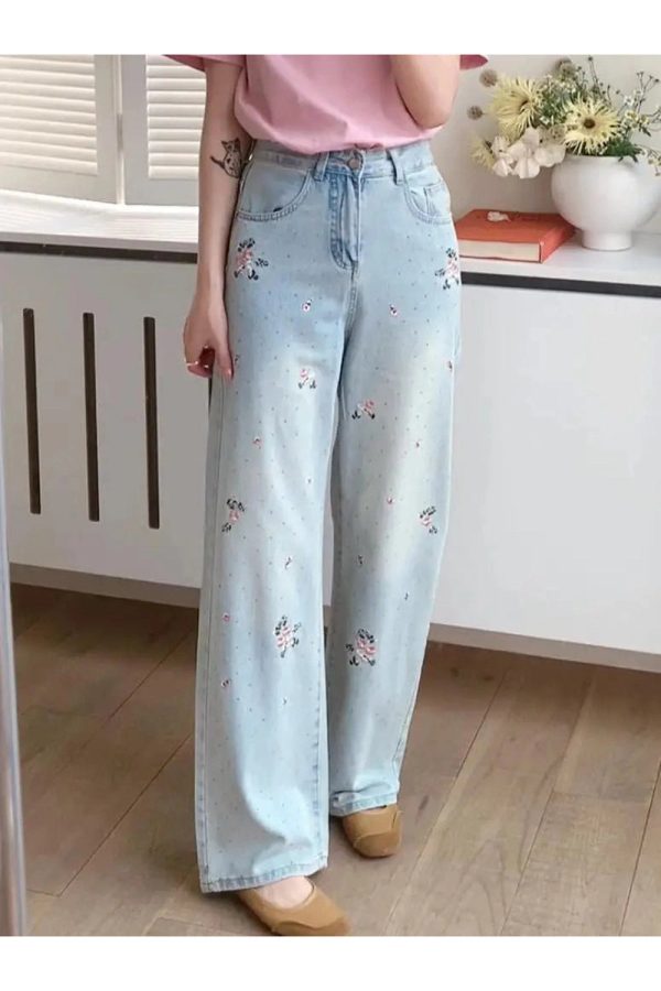 Fall Floral Dream Wide-Leg Jeans - Y2K Outfits for Women, Cute & Trendy