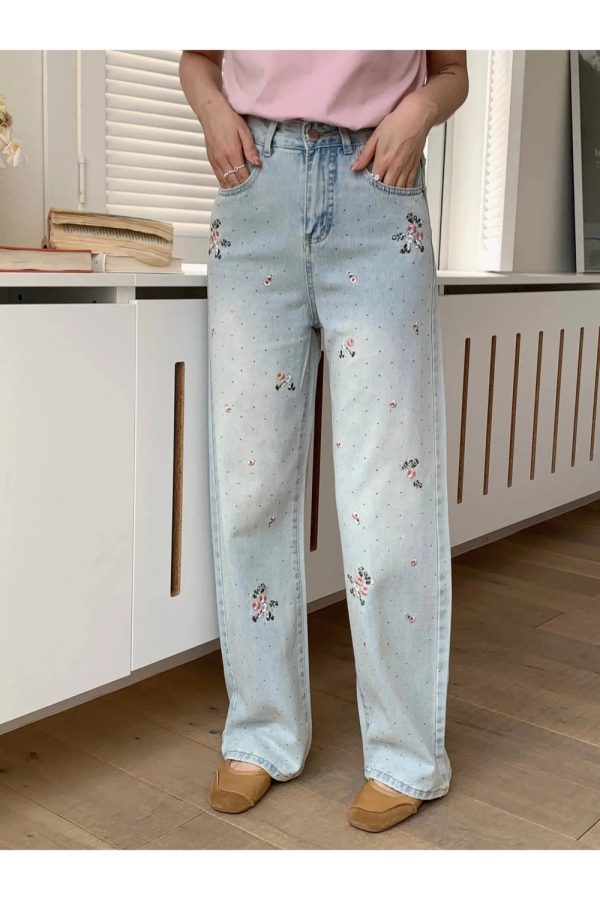 Fall Floral Dream Wide-Leg Jeans - Y2K Outfits for Women, Cute & Trendy