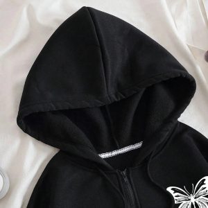 Fall Gothic Butterfly Zip-Up Hoodie - Y2K Outfits for Women, Emo Style