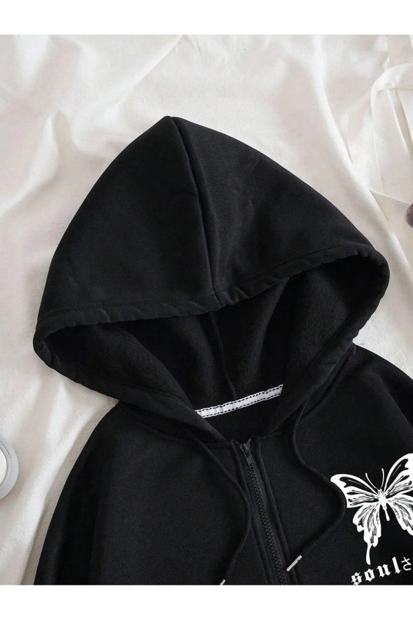 Fall Gothic Butterfly Zip-Up Hoodie - Y2K Outfits for Women, Emo Style