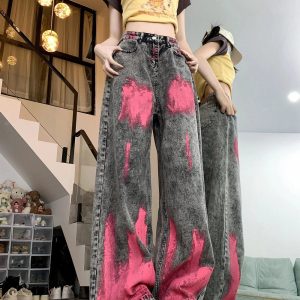 Fall Graffiti Splash Wide-Leg Jeans - Trendy Y2K Outfits for Women