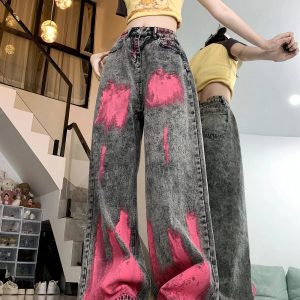 Fall Graffiti Splash Wide-Leg Jeans - Trendy Y2K Outfits for Women