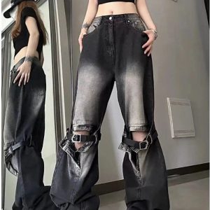 Fall Grunge Buckle Wide-Leg Jeans - Y2K Outfits for Women & Emo Style