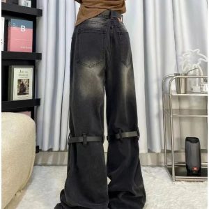 Fall Grunge Buckle Wide-Leg Jeans - Y2K Outfits for Women & Emo Style