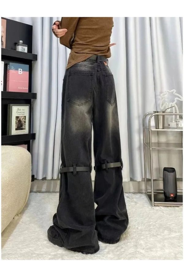 Fall Grunge Buckle Wide-Leg Jeans - Y2K Outfits for Women & Emo Style