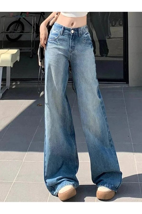 Fall Light Wash Wide-Leg Denim - Y2K Outfits for Women, Cute & Trendy