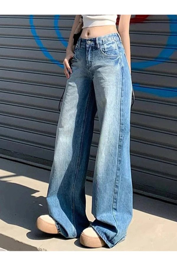 Fall Light Wash Wide-Leg Denim - Y2K Outfits for Women, Cute & Trendy