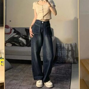 Fall Midnight Pocket Wide-Leg Jeans - Y2K Outfits for Women