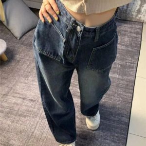 Fall Midnight Pocket Wide-Leg Jeans - Y2K Outfits for Women