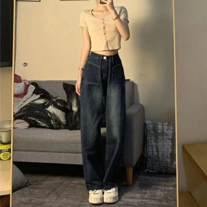 Fall Midnight Pocket Wide-Leg Jeans - Y2K Outfits for Women