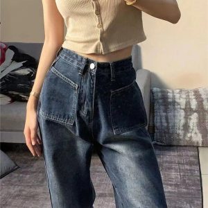 Fall Midnight Pocket Wide-Leg Jeans - Y2K Outfits for Women